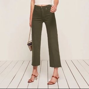 Reformation Stretch Flood Wash Army Green  S 28 Wide leg Jeans